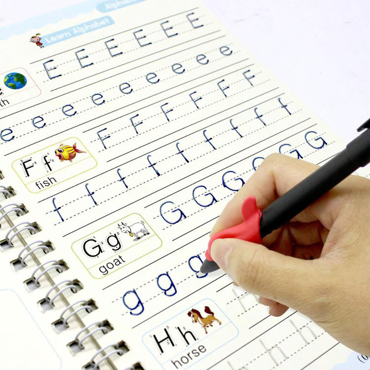 Sank Magic Practice Copybook Pen Reusable Writing Book for Kids | Preschool Calligraphy English Version with Free Wiping