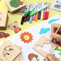 Wooden DIY Drawing Template Set with Markers – Creative Drawing Tool Set for Kids