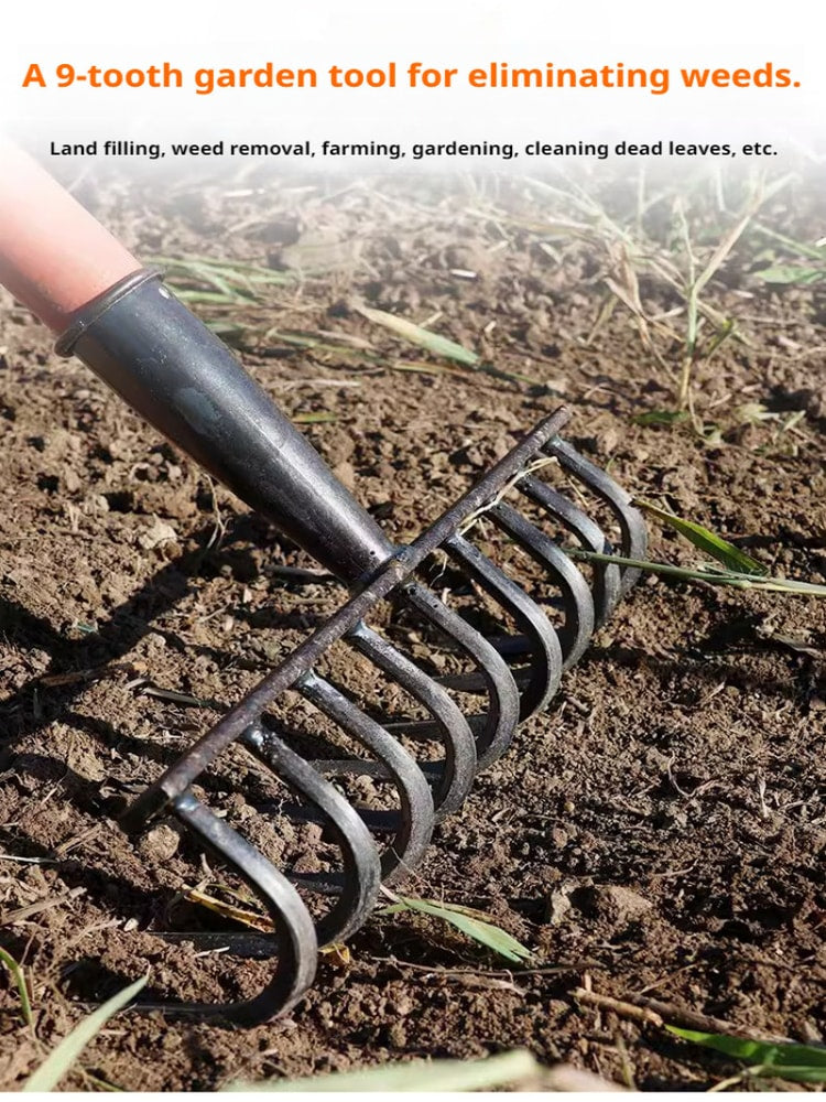Sturdy Manganese Steel Ninetooth Nail Rake Household Garden Tool for Agriculture