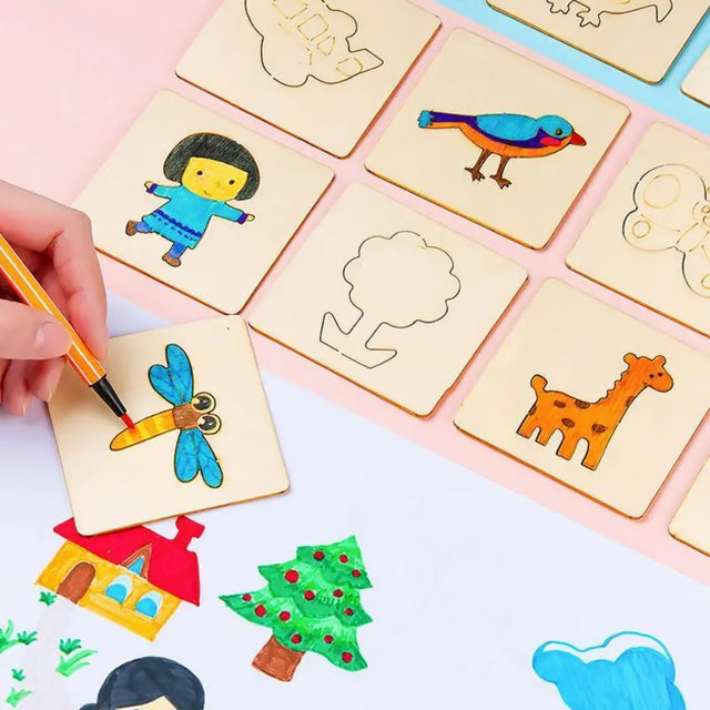 Wooden DIY Drawing Template Set with Markers – Creative Drawing Tool Set for Kids